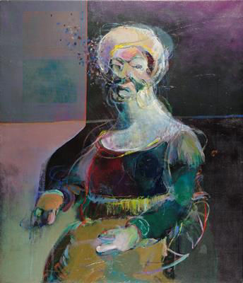 Abstract portrait painting of a woman.