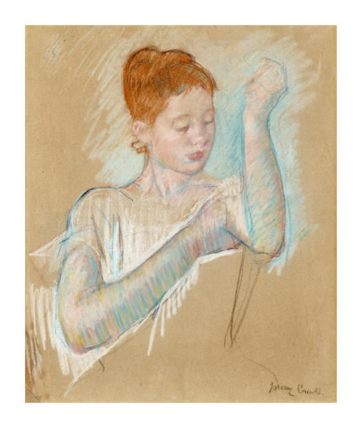 Pastel Drawing of Woman Adjusting Garment