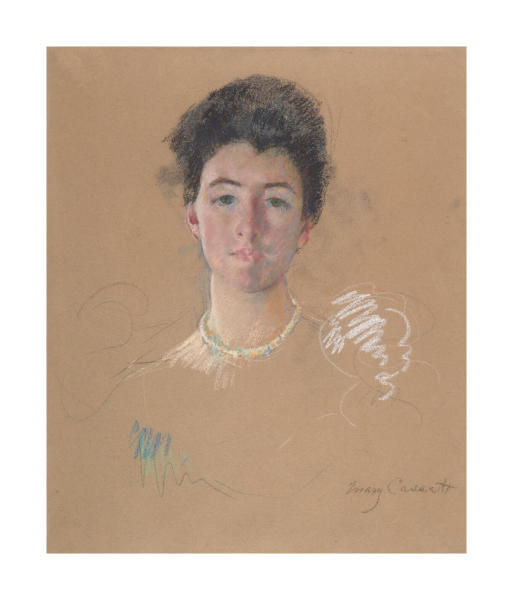 Pastel portrait sketch of woman with necklace