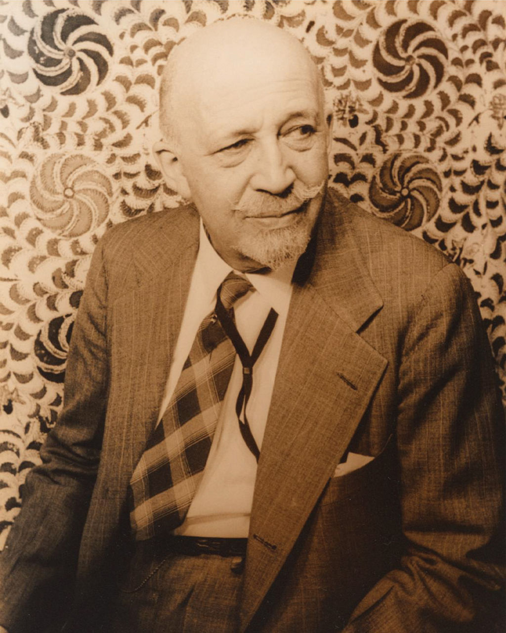 Vintage portrait of man in suit with patterned background
