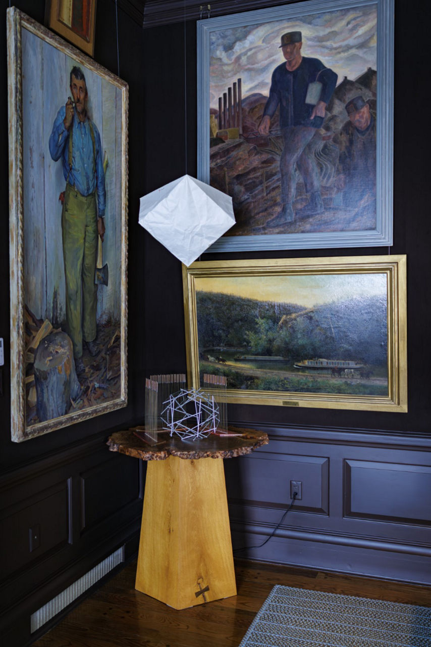 Eclectic Art Gallery Corner with Geometric Sculpture