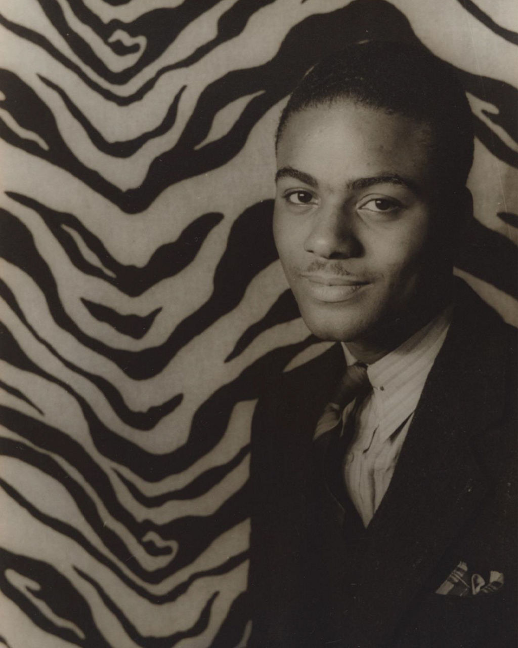 Man in Suit Against Zebra Patterned Background