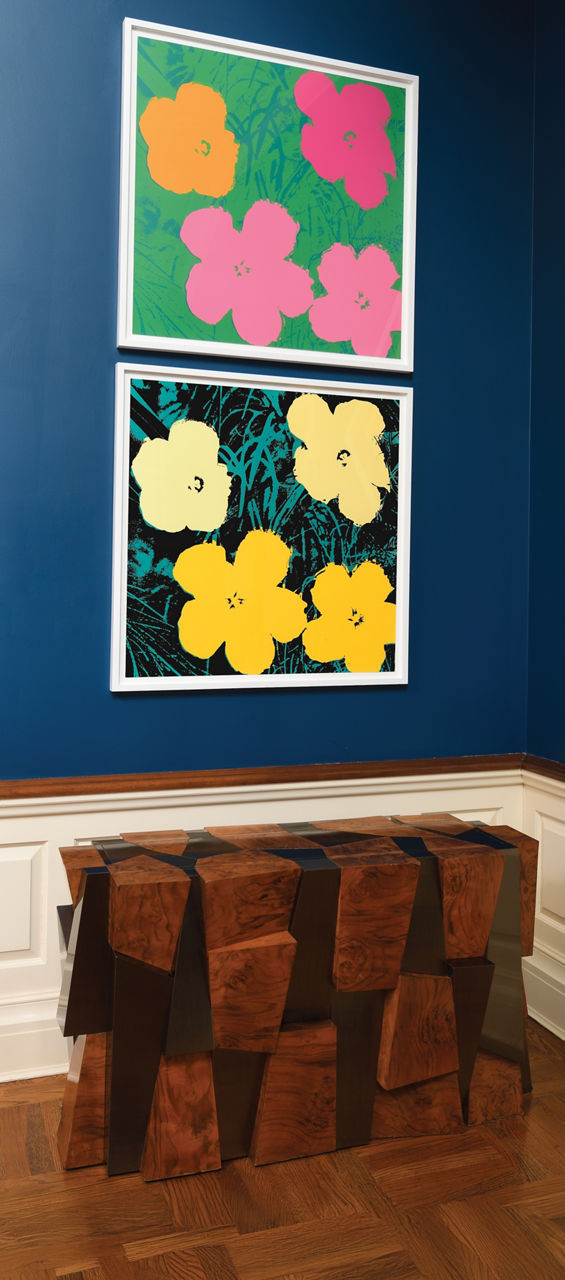 Colorful floral pop art prints in modern gallery