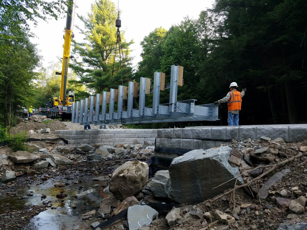 Bridge deck being put into place.