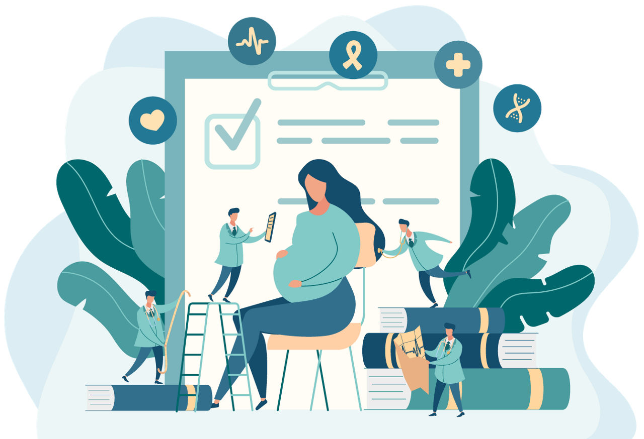 Expectant mother, pregnant woman at doctor office.