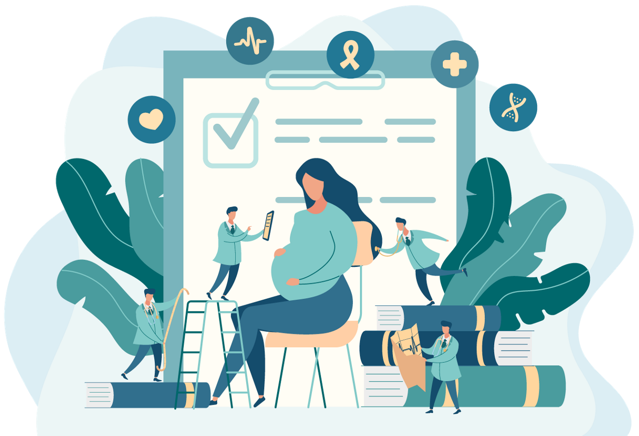 Expectant mother, pregnant woman at doctor office.