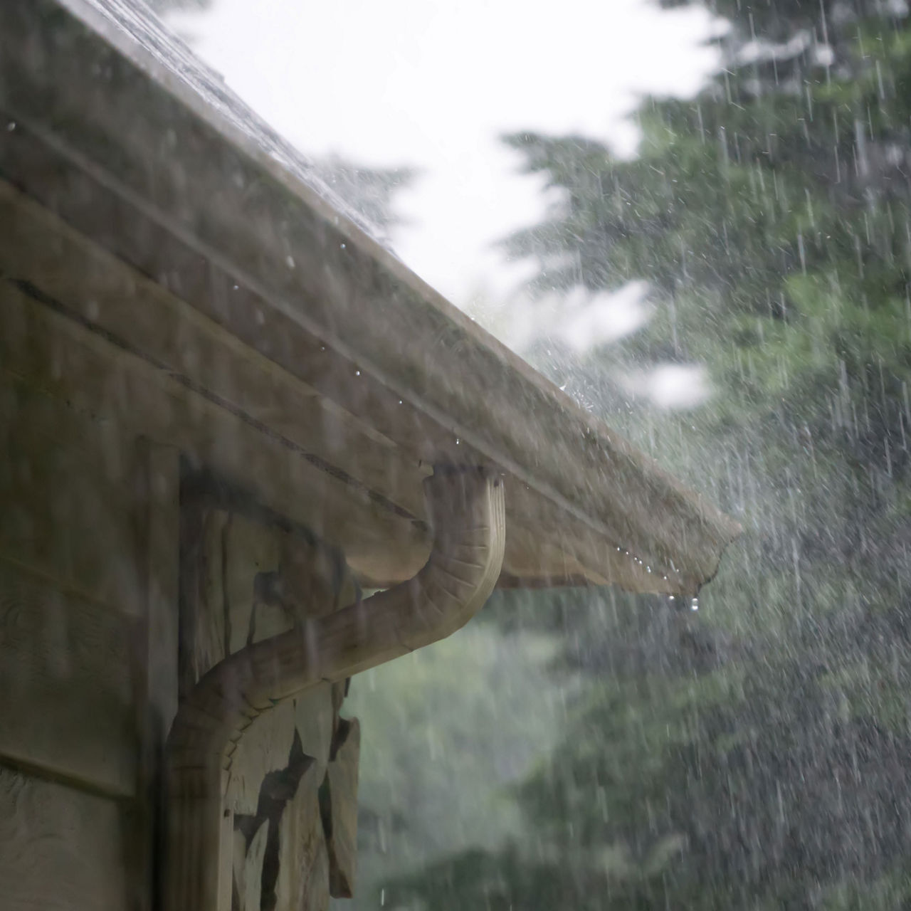 Heavy rain and water spout