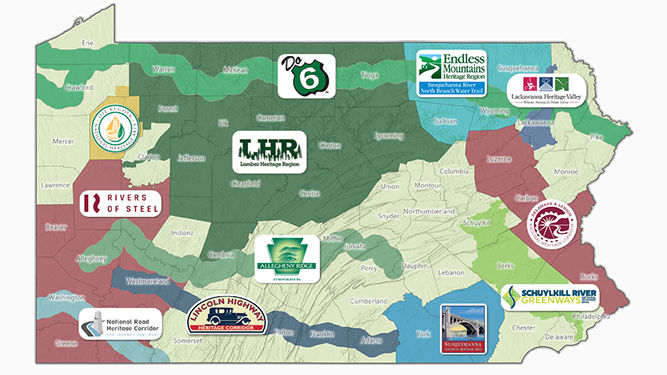 Map of Pennsylvania’s 12 state-designated Heritage Areas