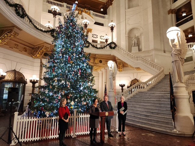  Leadership from the Shapiro Administration today came together at the Capitol Christmas tree to remind Pennsylvanians of resources that are available to support them during the holiday season and into the new year.