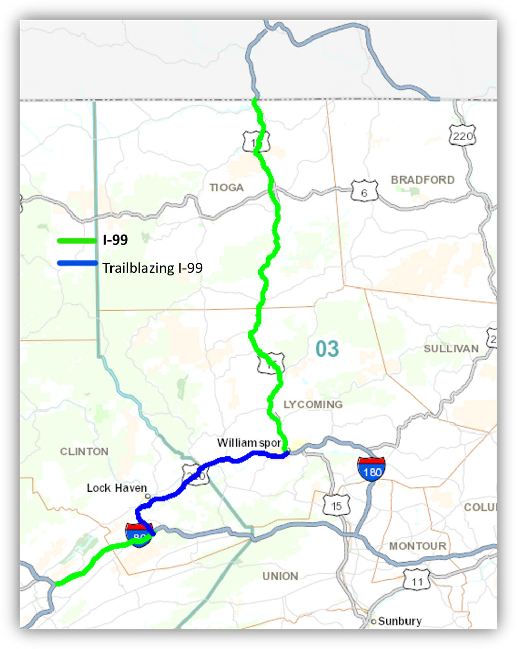 Route 15 I-99 designation map