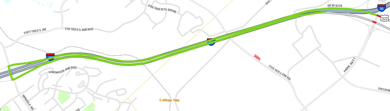 Route 322 westbound detour map