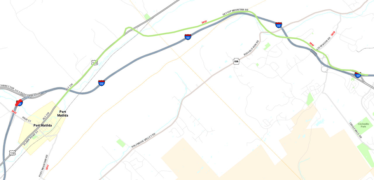 I-99 southbound detour map
