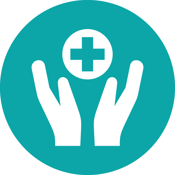icon of hands reaching for a medical icon