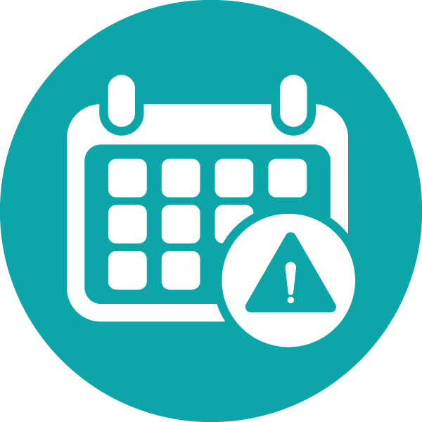 icon of a calendar with an alert symbol