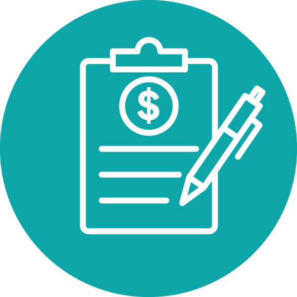 An icon of a medical clipboard with a dollar sign.