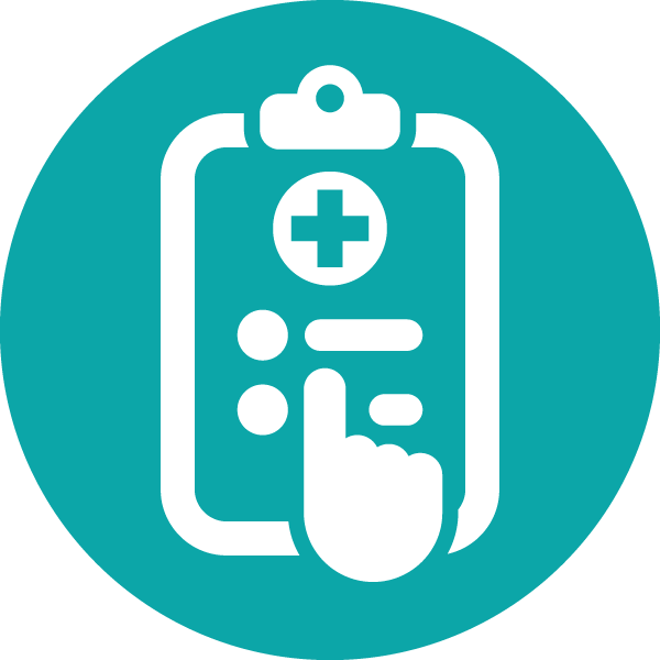 Icon of a clipboard with a medical cross and information