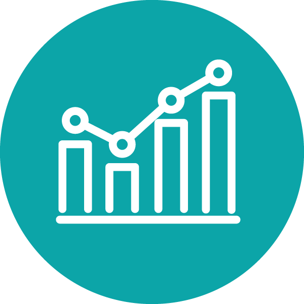 An icon of a bar graph and trendline.