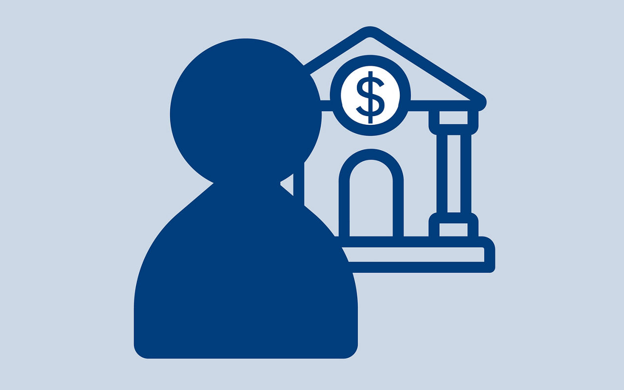 Icon of person infront of a bank