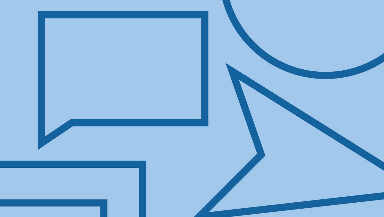 Simplified illustration of icons featuring a speech bubble and an arrow