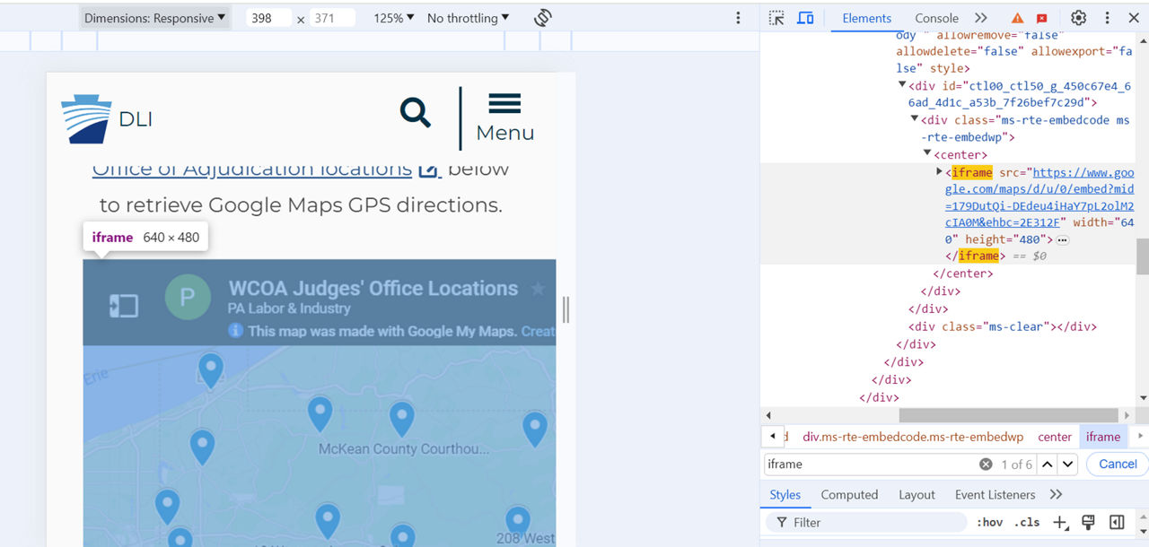 Highlighted iframe on left side and iframe code on right side
