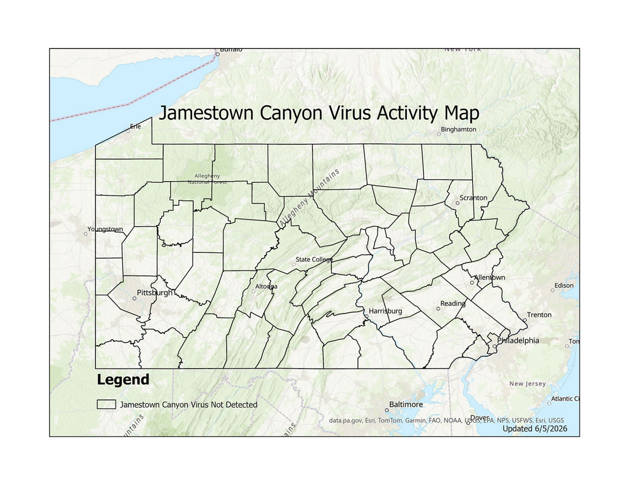 Jamestown Canyon Virus Activity Map (Updated 5/6/2026)