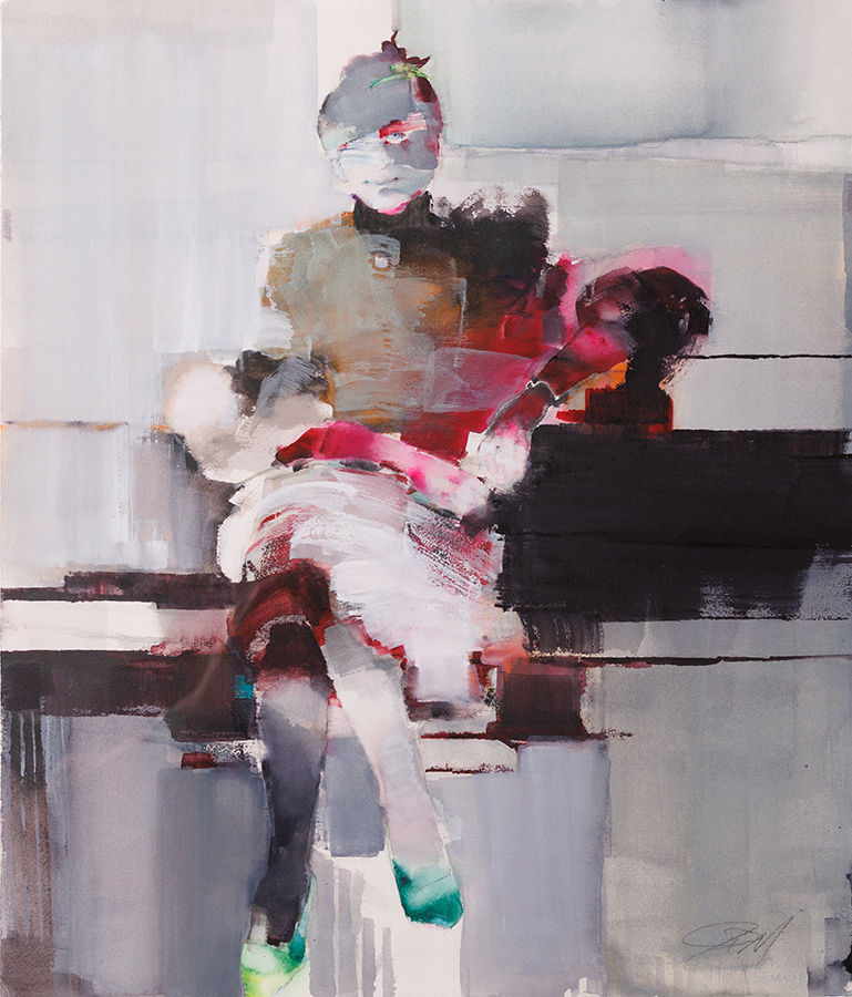 abstract of woman waiting on a bench