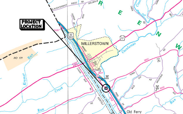Juniata Parkway over Cocolamus Creek Bridge Replacement Project Location on Map