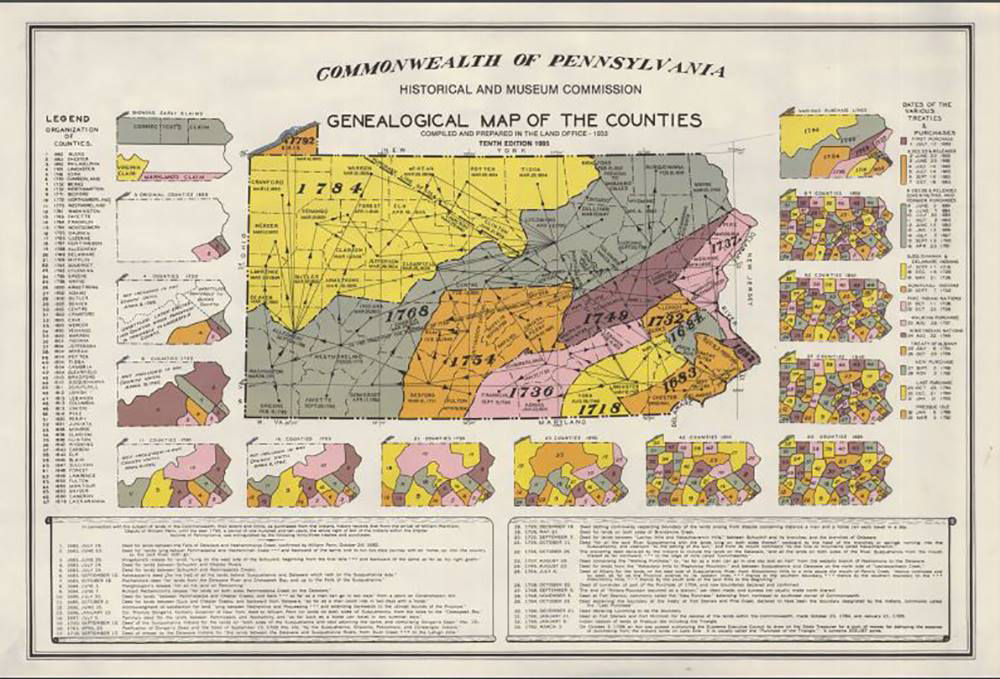A genealogical map of Pennsylvania's counties