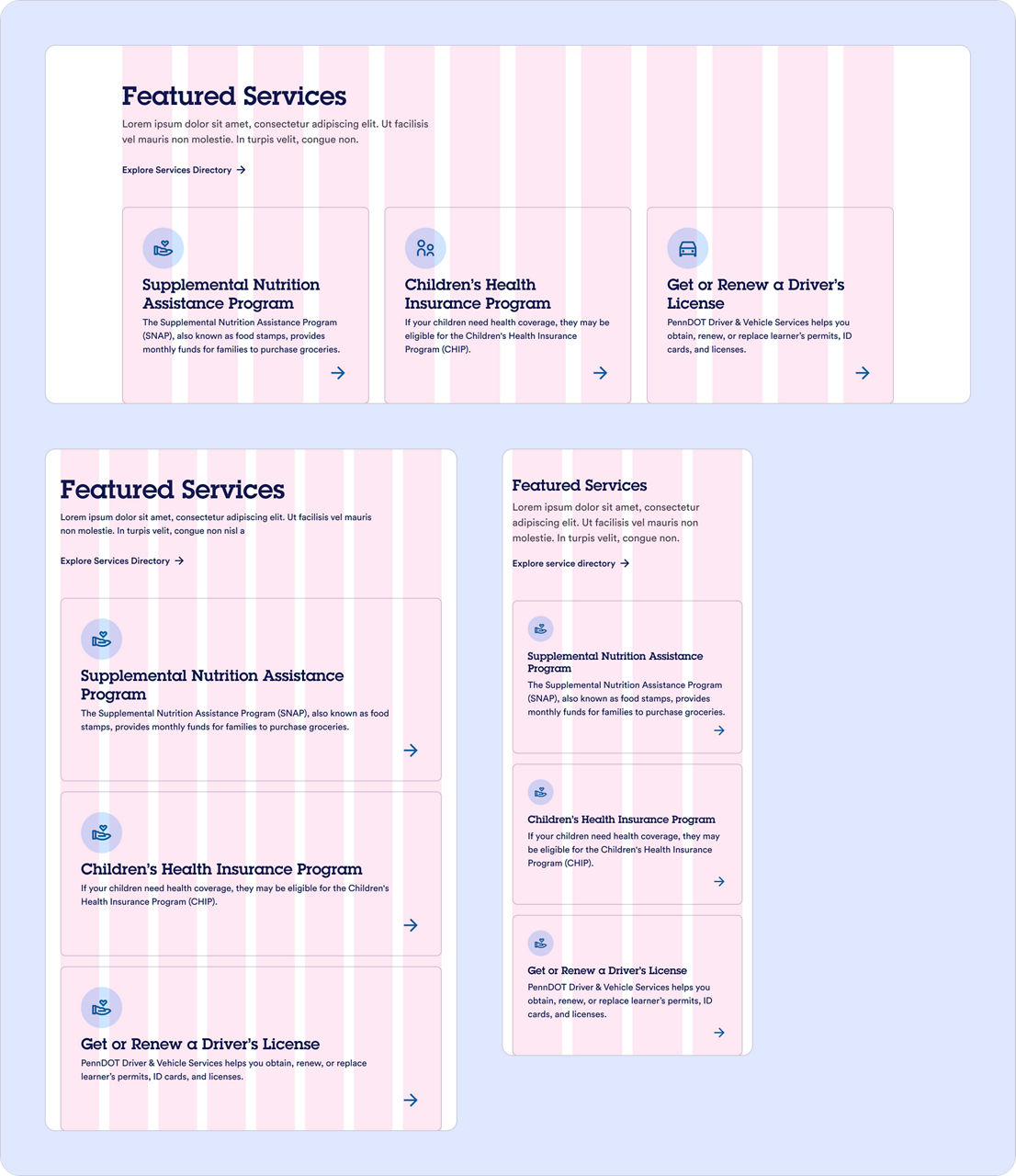 Example of the Content Group - Cards component on desktop, tablet, and phone viewports
