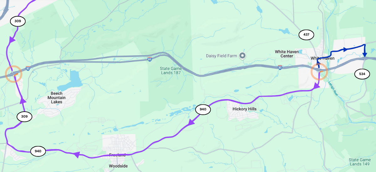 I-80 Lehigh state route 940 Detour Map