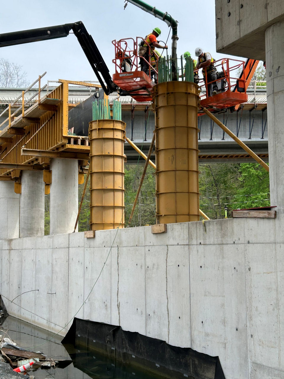 Crews working on pouring Pier 2 Westbound columns at Lenhartsville Bridge