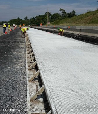 Long Life Concrete Pavement (LLCP) Pour Westbound Left Lane at Lenhartsville Bridge