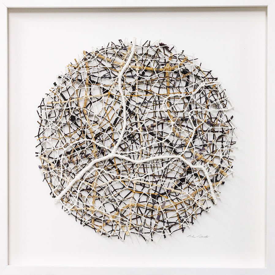 fiber art circle in neutral colors