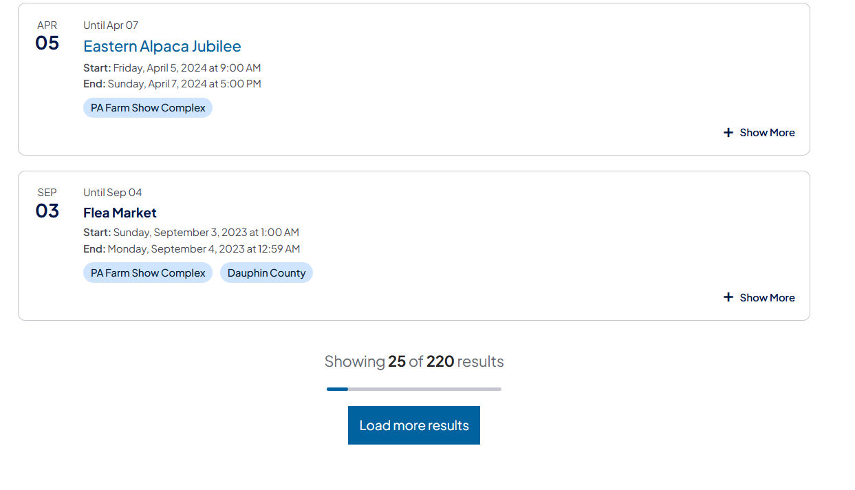 Sample Search Results component with Load More button