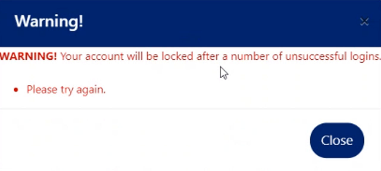 screenshot of message warning that your account will be locked after a number of unsuccessful logins