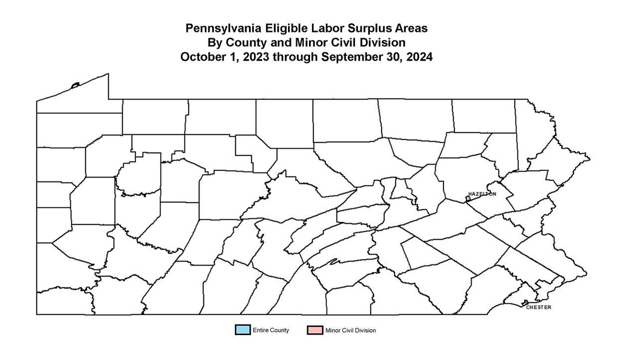 Map of P A Eligible Labor Surplus Areas