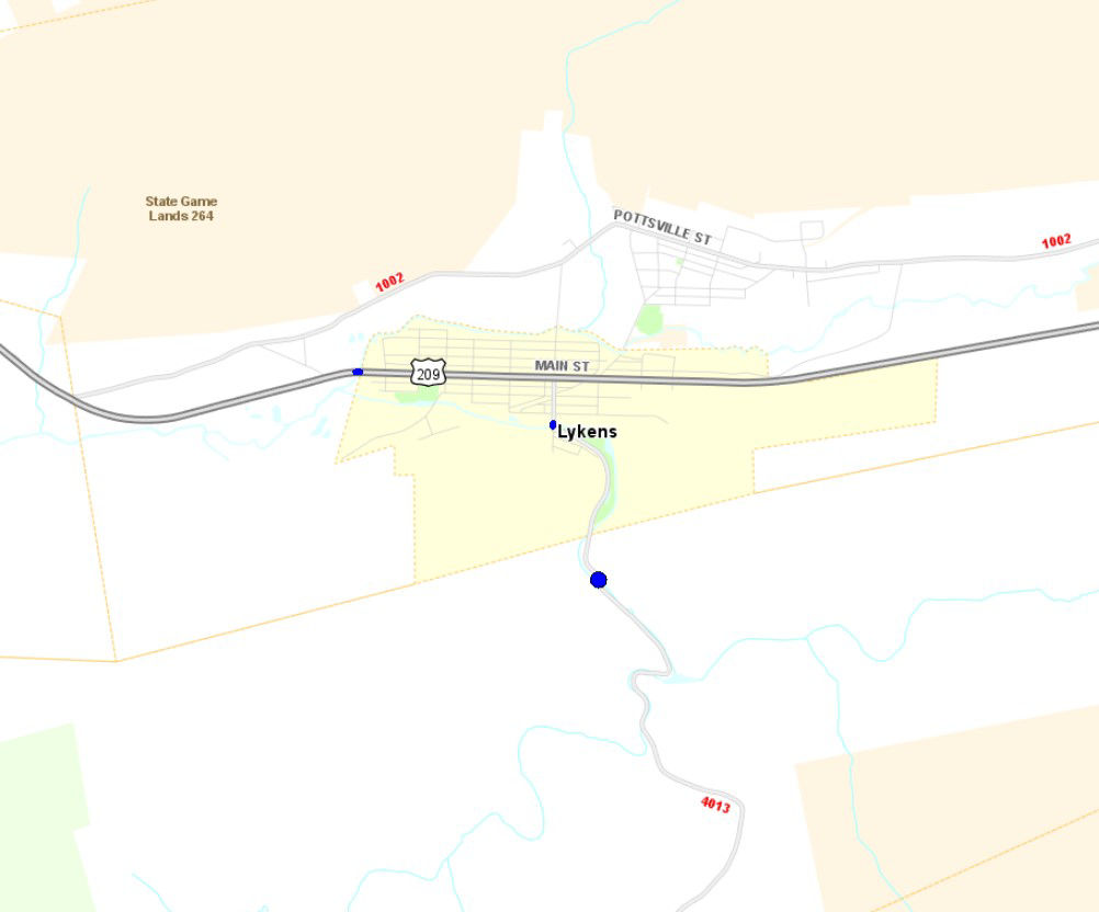 Location of three bridges in Lykens area of Dauphin County.