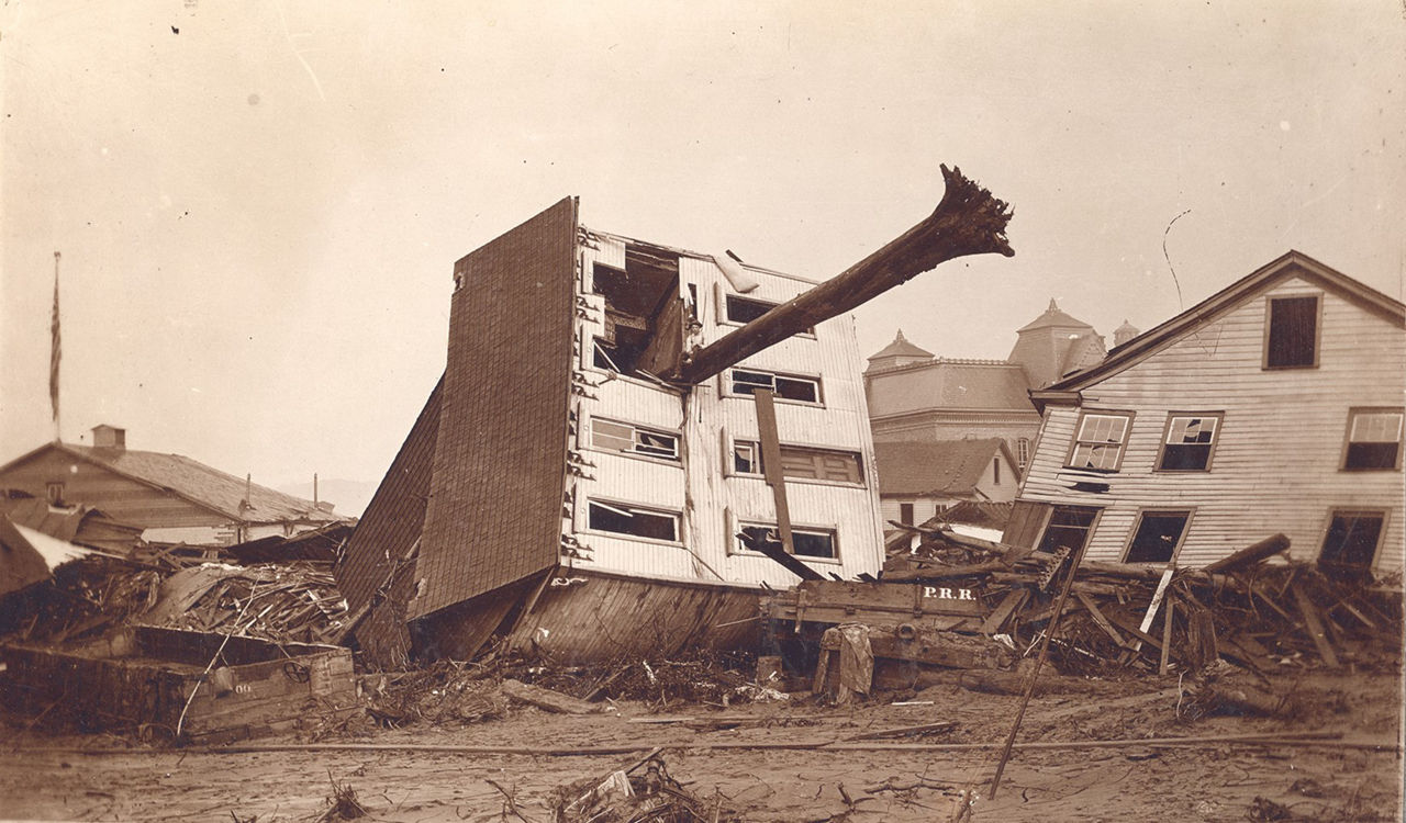 "Tree in the House" photograph, aftermath of the Johnstown Flood, 1889, Manuscript Group 218 - General Photograph Collection