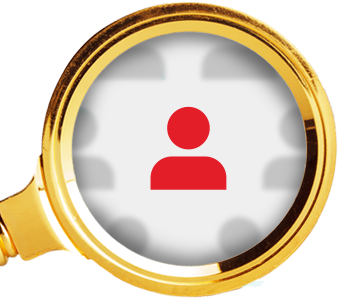 A magnifying glass focused on a red person icon
