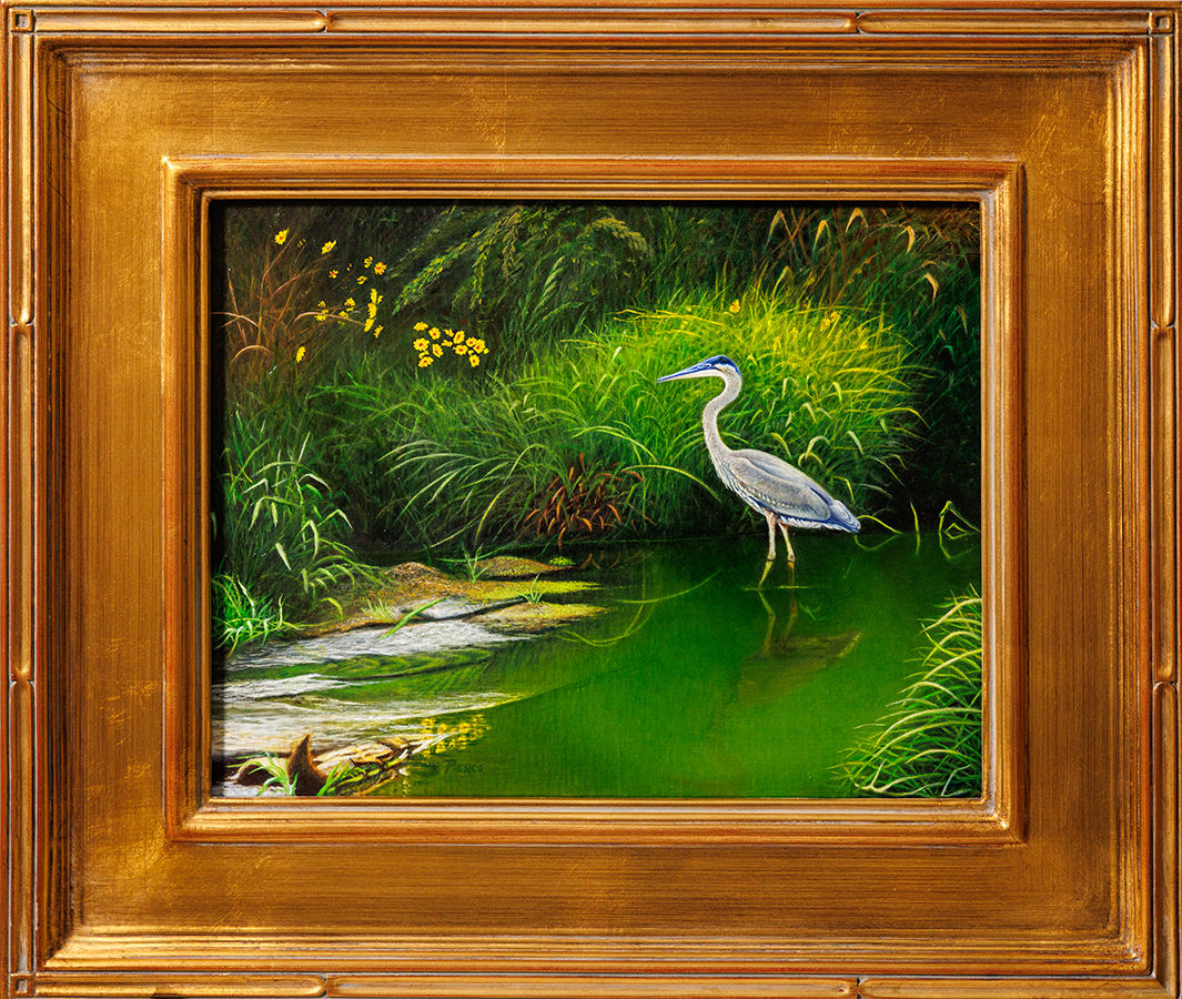 waterscape with large bird standing in water
