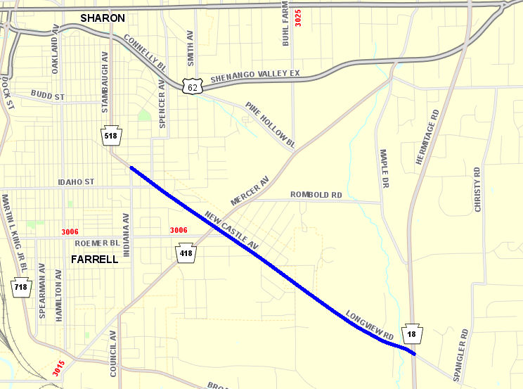 Map showing work area of Route 518 paving project