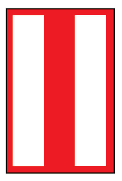 A red and white striped mid channel buoy looks like a red rectangle with two vertical white lines inside of it.