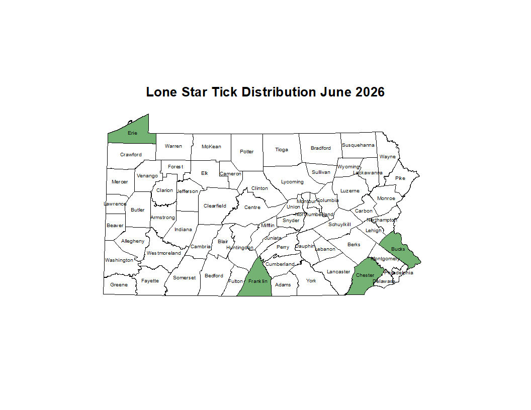 2025 Map Showing Distribution of Lonestar Tick in PA