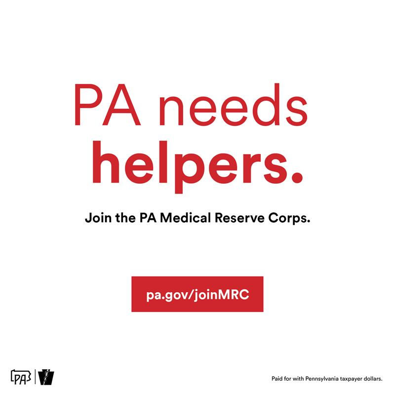 PA needs helpers. Join the Medical Reserve Corps