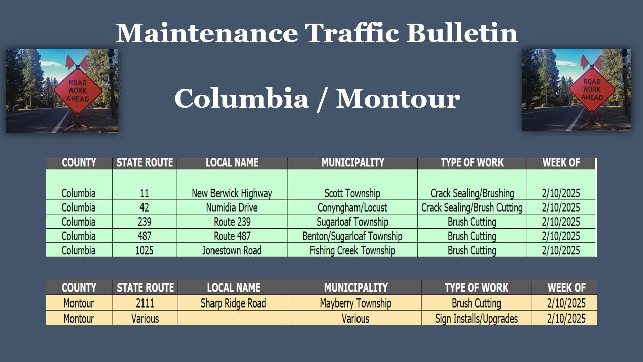 Traffic Bulleting for Columbia / Montour