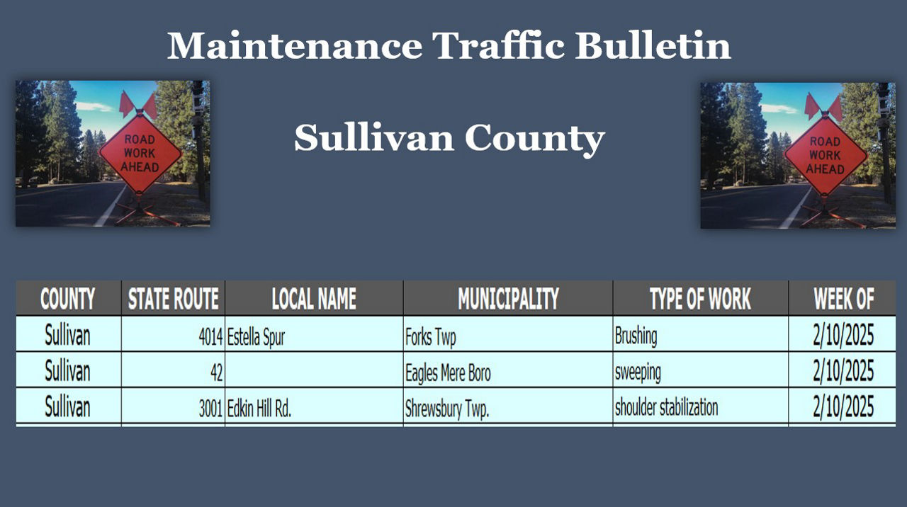 Maintenance and Traffic Bulletin for Sullivan County