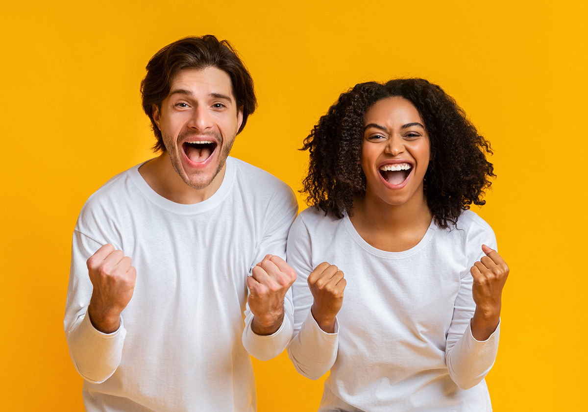 Man and woman exclaiming 