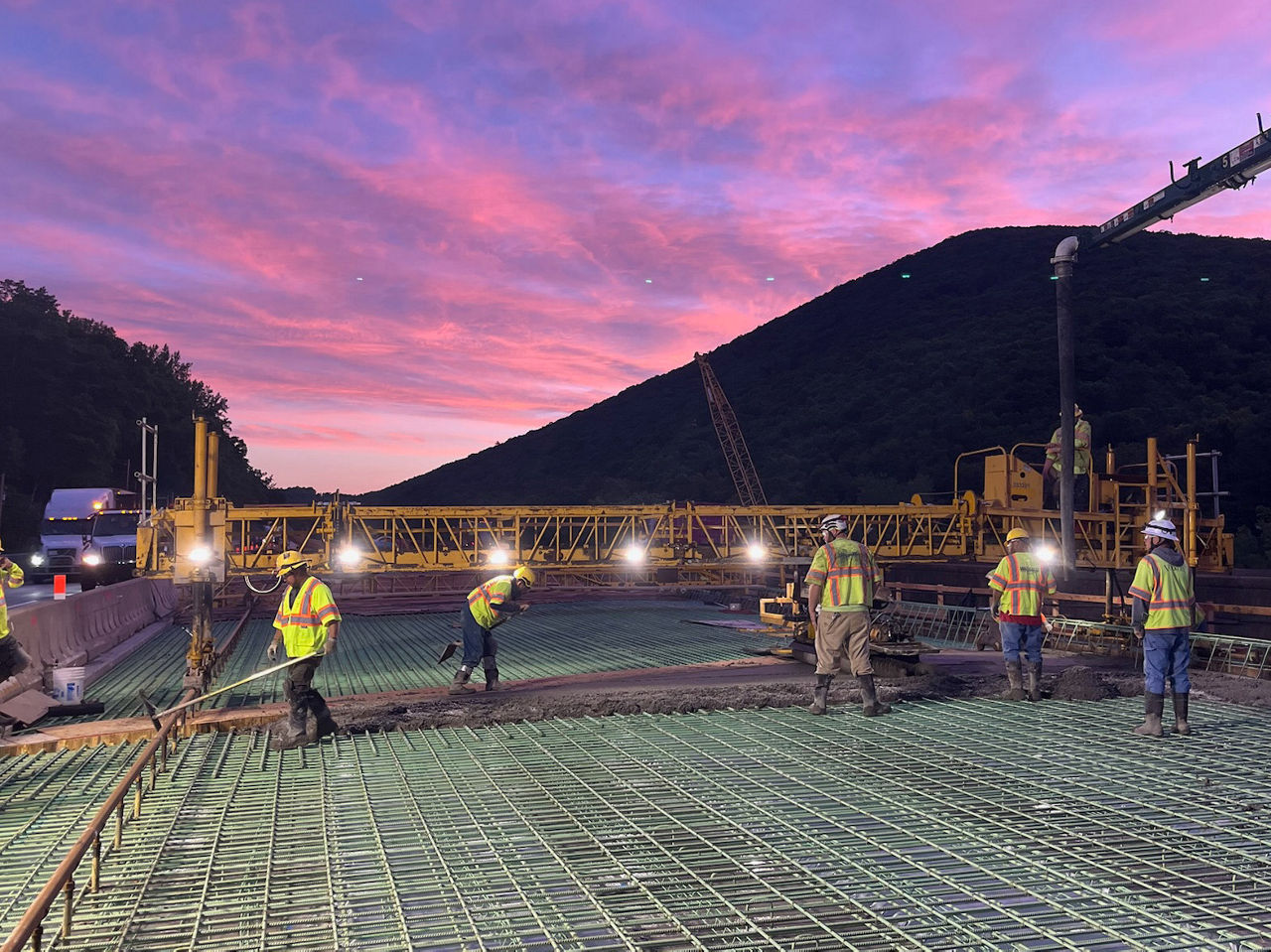 I-80 Nescopeck Creek Bridges Project concrete pour on bridge deck