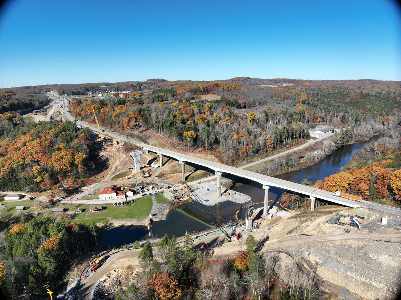 Aerial view of I-80 North Fork Bridge project