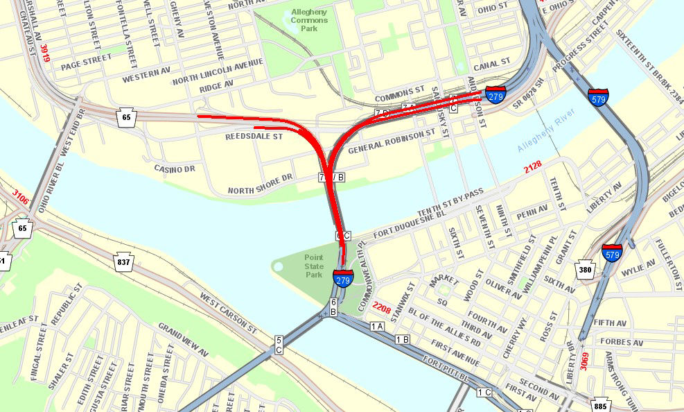 Allegheny- North Shore Bridges 2023 location map